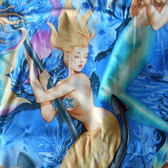 Mermaids in Bright Blue, Over 1 Yard, 100% Cotton, FREE Shipping!! - Picture 1 of 3